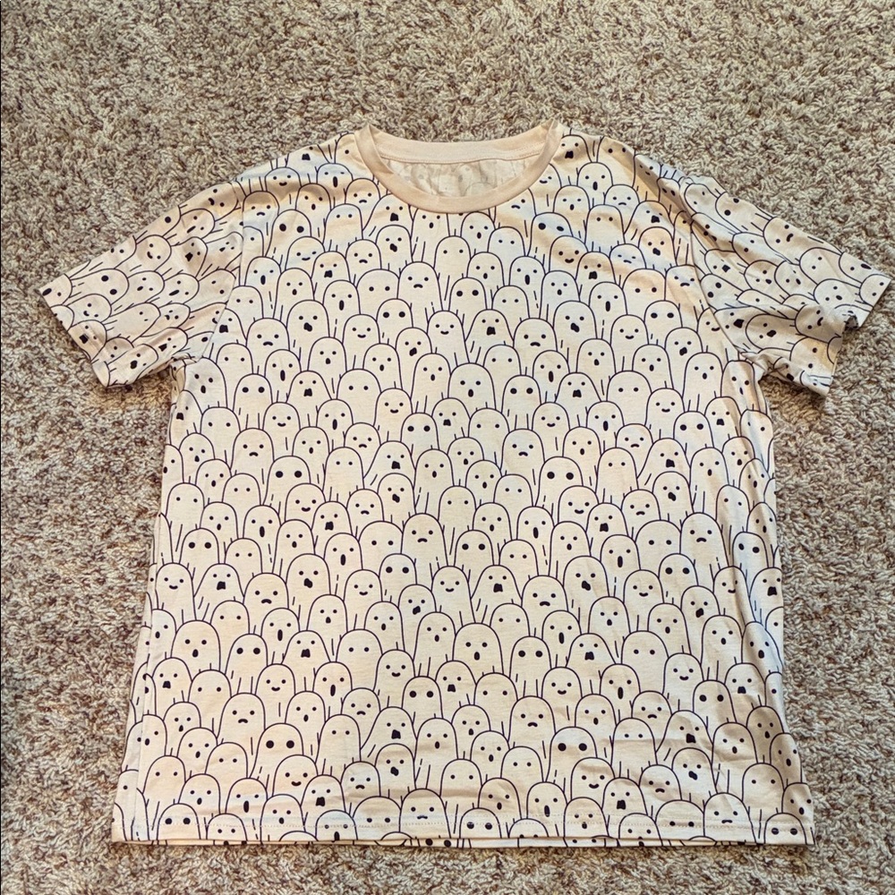 Cream Ghost Pattern T-Shirt